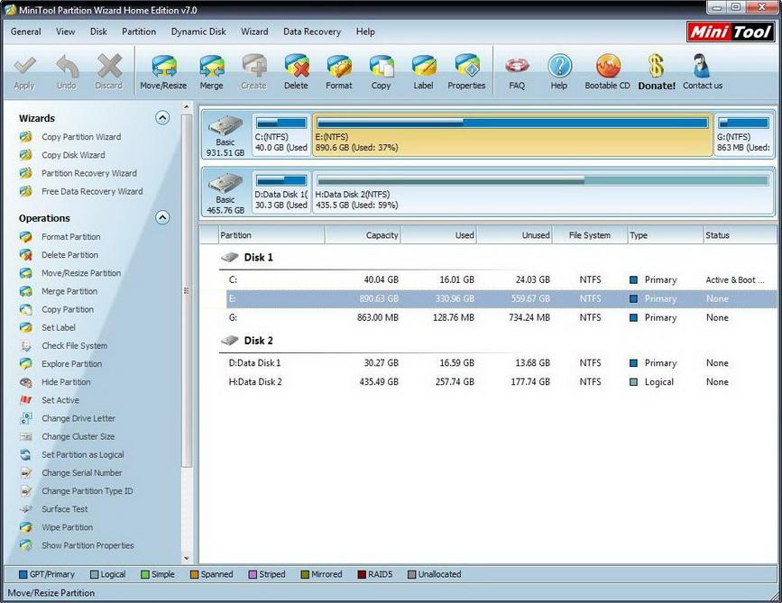 Partition Wizard 7.8 Home Edition